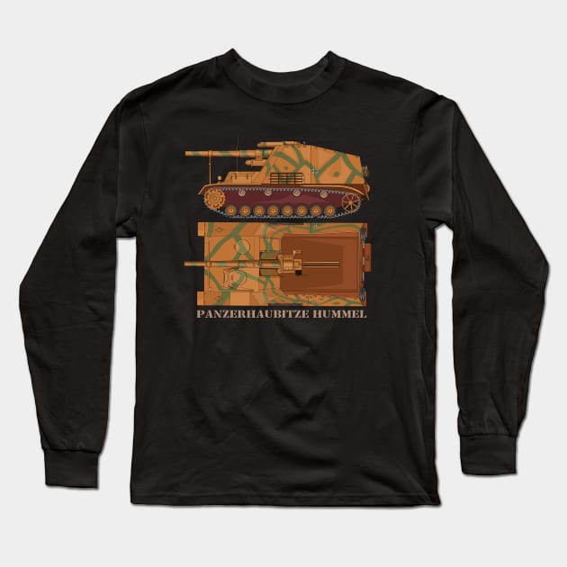 Hummel WW2 German Self-propelled Artillery Diagram Long Sleeve T-Shirt by Battlefields